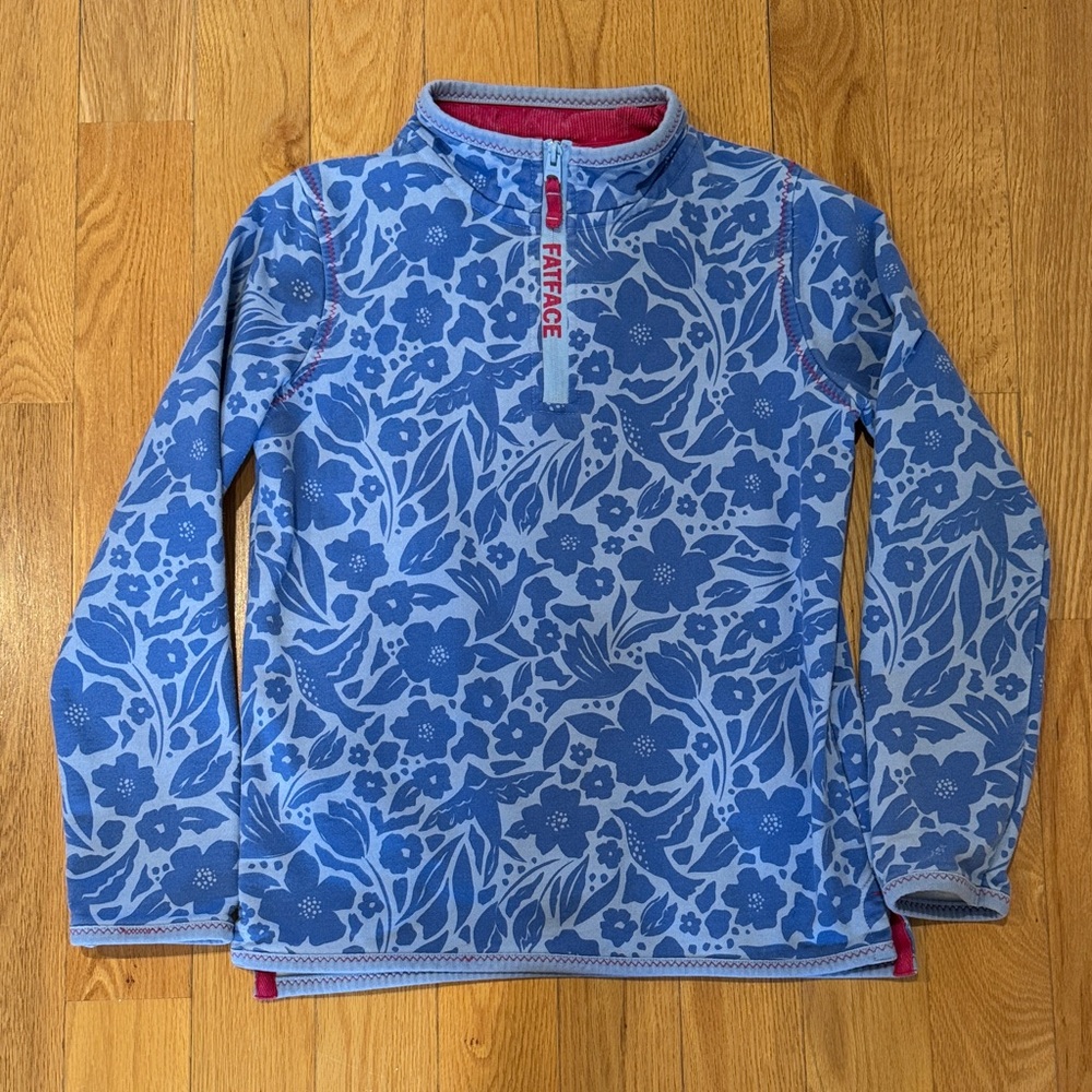 Fat Face Blue and Pink Floral Half-Zip Top